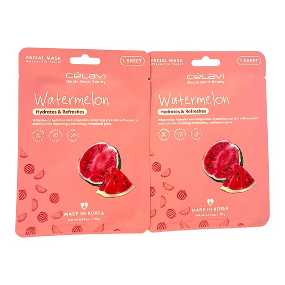 Celavi Other - Lot of 2 Facial Mask Paraben Free Sulfate Free Watermelon & Hyaluronic Acid